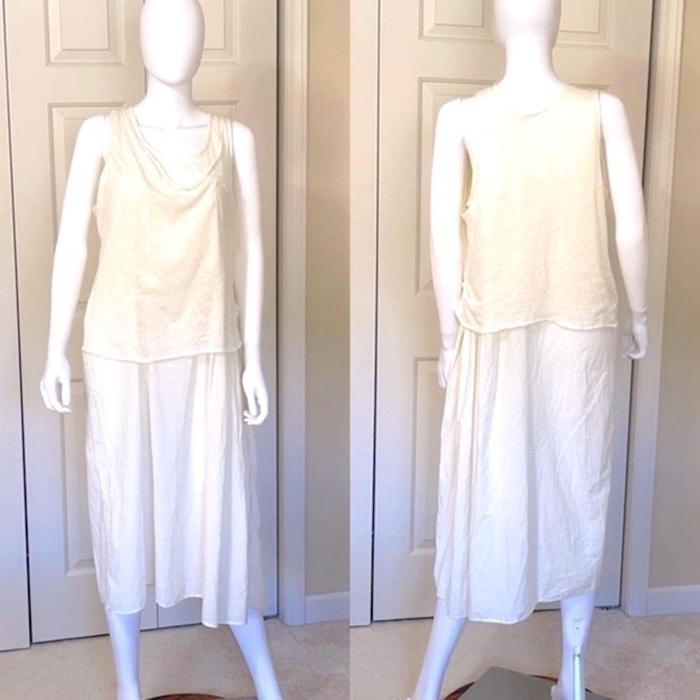 Elsa Esturgie Designer Ecru Tank Dress With Knit Tank Overlay P/10/A772